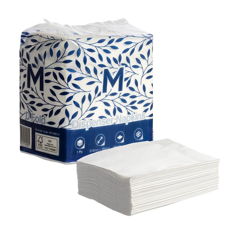 Embossed Compact Dispenser Napkins D Fold - White, 180x 215mm, 1 Ply