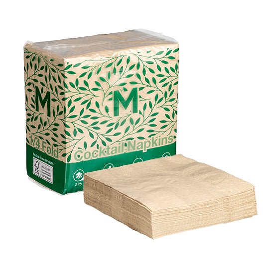 Embossed Cocktail Napkins 1/4 Fold - Brown, 240x 240mm, 2 Ply - Sailcity Packaging