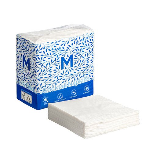 Embossed Cocktail Napkins 1/4 Fold - White, 240x 240mm, 2 Ply - Sailcity Packaging