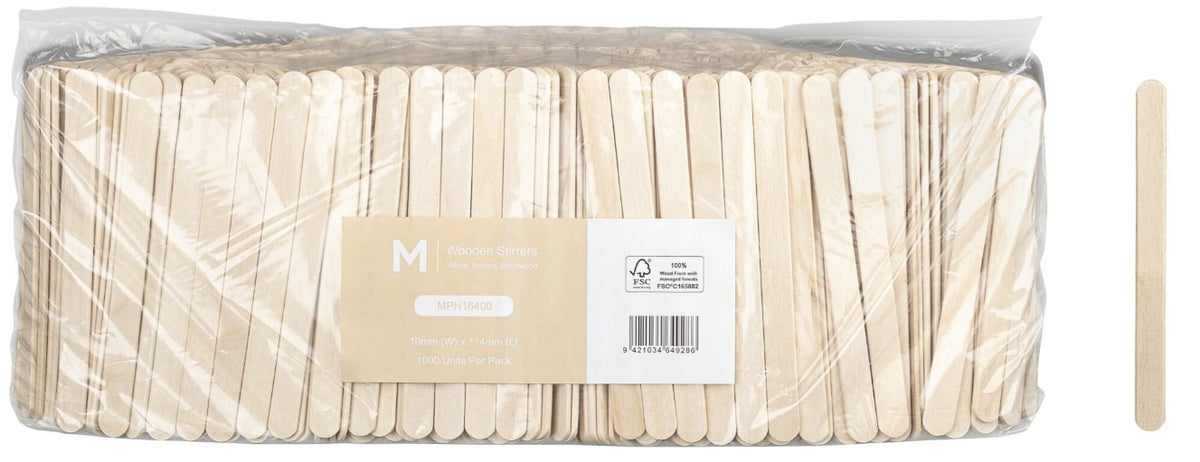 Wooden Beverage Stirrer Sticks - Natural, 10x 114mm Long