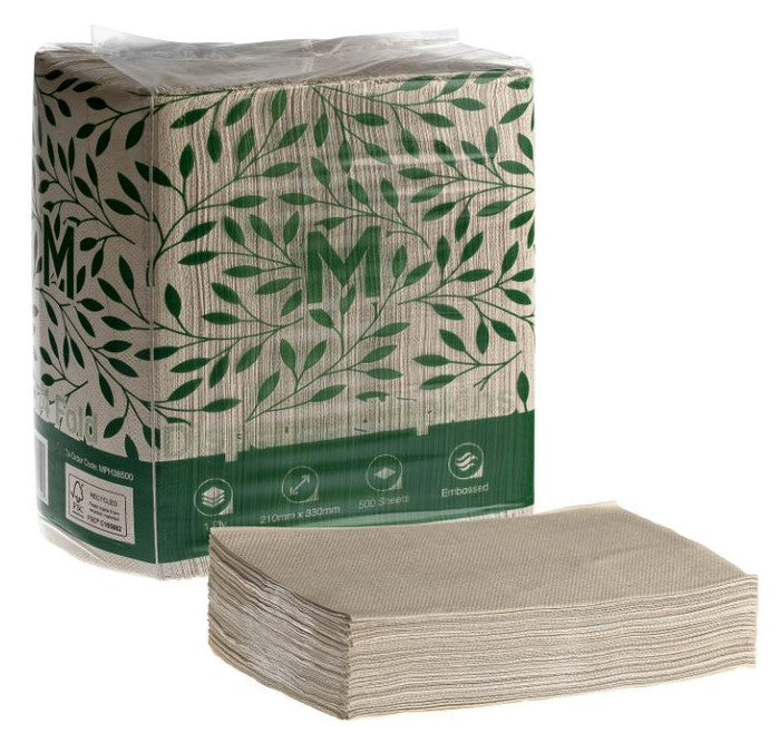 Embossed Dispenser Napkins - Brown, 210x 330mm, 1 Ply