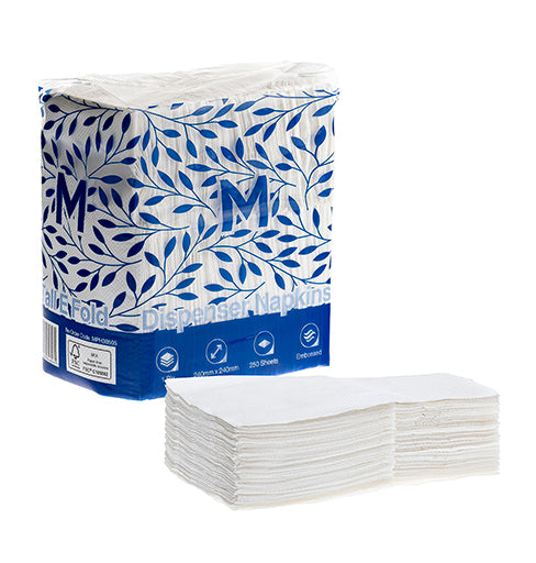 Embossed Compact Dispenser Napkins Tall E Fold - White, 240x 240mm, 1 Ply