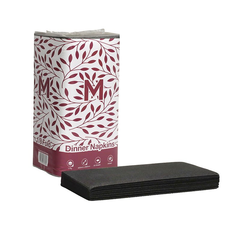 Airlaid Dinner Napkins 1/8 Fold - Black, 400x 400mm, 1 Ply - Sailcity Packaging