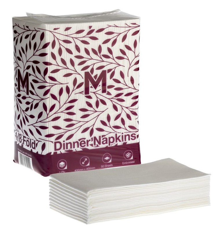 Airlaid Dinner Napkins 1/8 Fold - White, 400x 400mm, 1 Ply - Sailcity Packaging