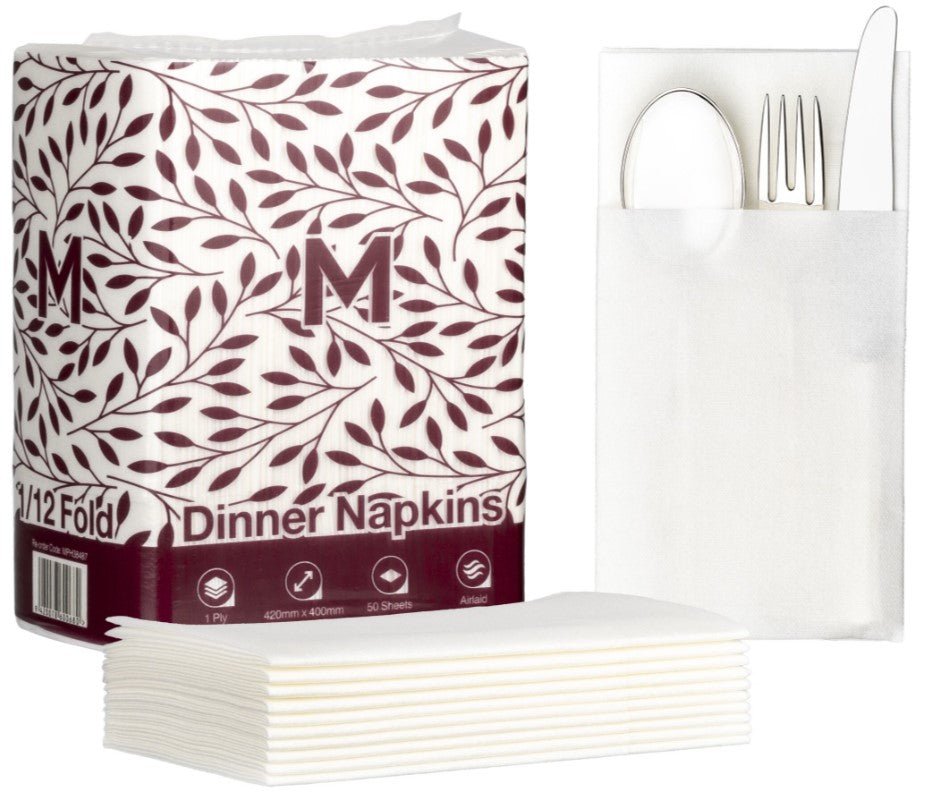 Airlaid Dinner Napkins Pocket Fold - White, 420x 400mm, 1 Ply - Sailcity Packaging
