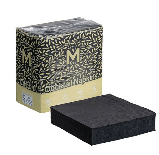 Embossed Cocktail Napkins 1/4 Fold - Black, 240x 240mm, 2 Ply - Sailcity Packaging