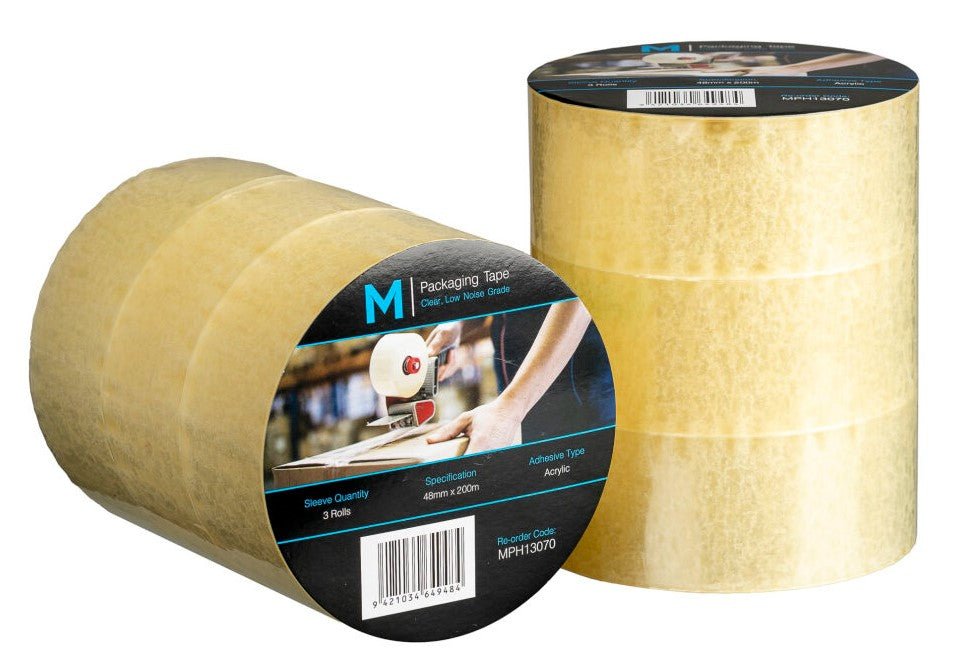 Low Noise Acrylic Packaging Tape - Clear, 48mm x 200m x 55mu (18) - Sailcity Packaging