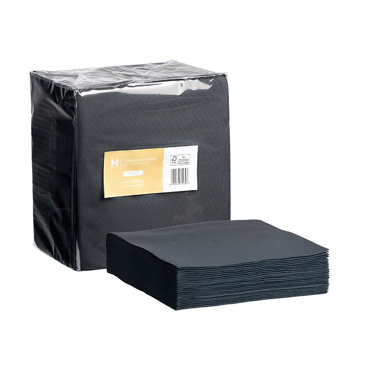 Quilted Dinner Napkins 1/4 Fold - Black, 400x 400mm, 2 Ply - Sailcity Packaging