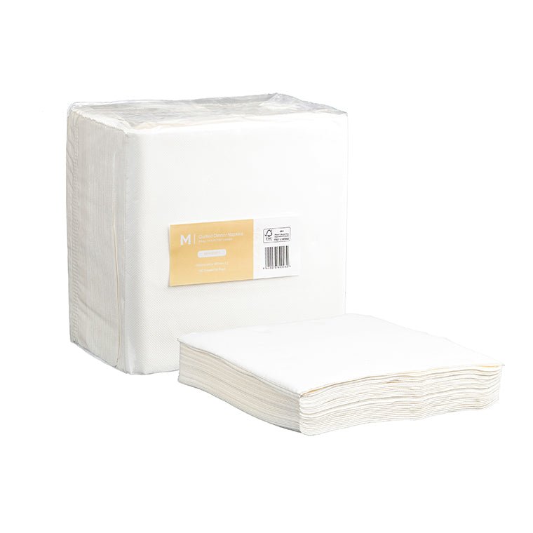 Quilted Dinner Napkins 1/4 Fold - White, 400x 400mm, 2 Ply - Sailcity Packaging