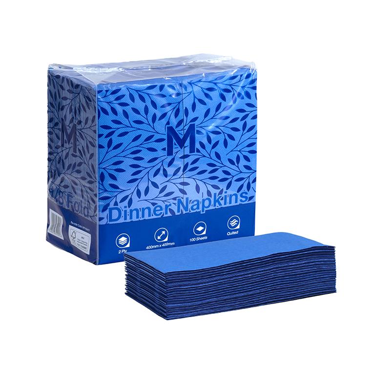 Quilted Dinner Napkins 1/8 Fold - Blue, 400x 400mm, 2 Ply - Sailcity Packaging