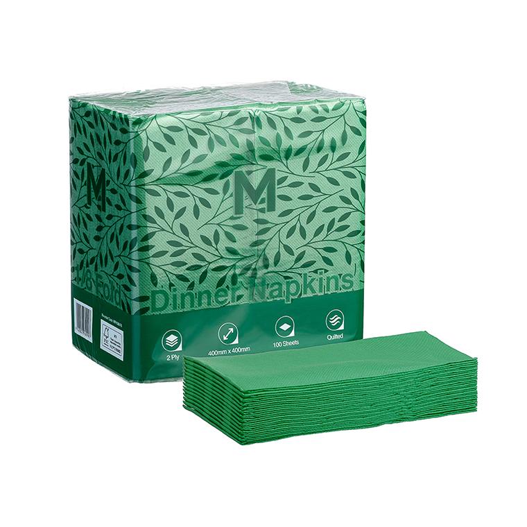 Quilted Dinner Napkins 1/8 Fold - Green, 400x 400mm, 2 Ply - Sailcity Packaging