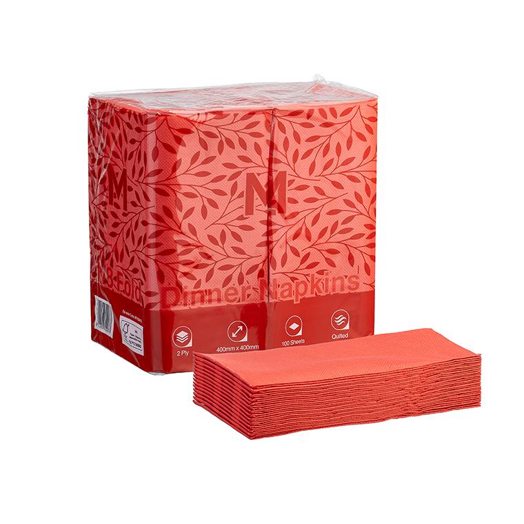 Quilted Dinner Napkins 1/8 Fold - Red, 400x 400mm, 2 Ply - Sailcity Packaging