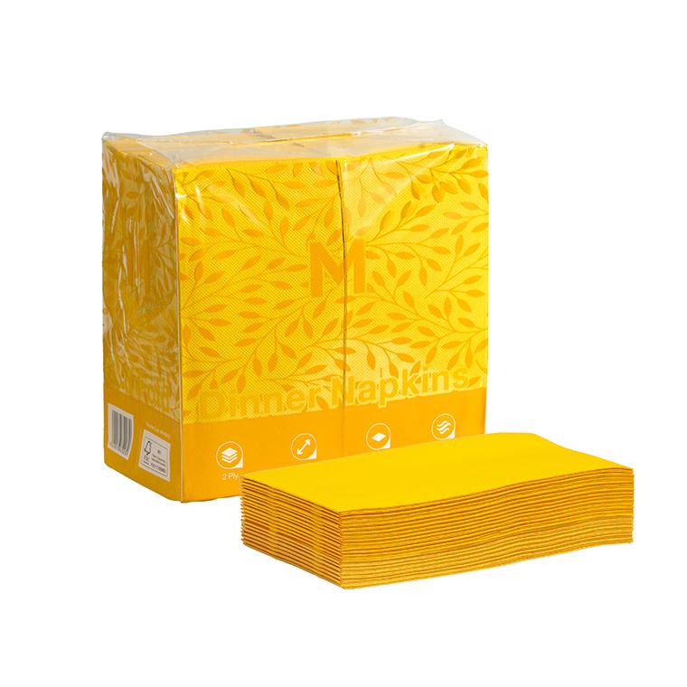 Quilted Dinner Napkins 1/8 Fold - Yellow, 400x 400mm, 2 Ply - Sailcity Packaging