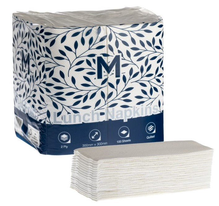 Quilted Lunch Napkins 1/8 Fold - White, 300x 300mm, 2 Ply - Sailcity Packaging