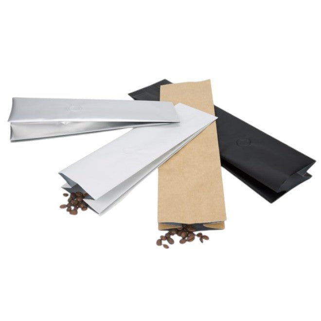 Side Seal Coffee Pouch Black - Valve Top Heat Sealable - Material Specs: Matt OPP + VMPET + PE - Sailcity Packaging