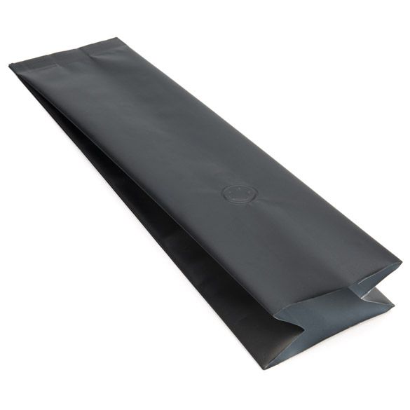 Side Seal Coffee Pouch Black - Valve Top Heat Sealable - Material Specs: Matt OPP + VMPET + PE - Sailcity Packaging