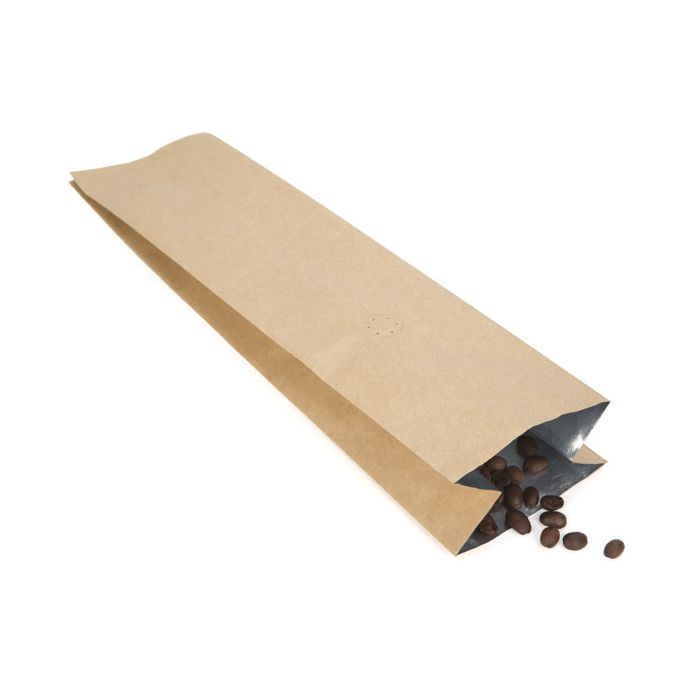 Side Seal Coffee Pouch Brown - Valve Top Heat Sealable - Material Specs: KRAFT Paper + VMPET + PE - Sailcity Packaging