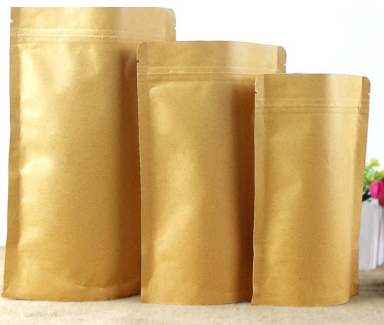 Stand up Pouch Brown With Zipper - Aluminium Inner No Window / Material Specs : Brown Craft Finish -  Craft Paper/VMPET/CPP - Sailcity Packaging