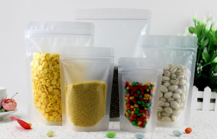 Stand up Pouch Frosted Clear With Zipper / Material Specs : Frosted Plastic  -  Matt OPP + PET + PE - Sailcity Packaging