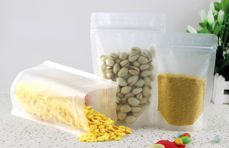 Stand up Pouch Frosted Clear With Zipper / Material Specs : Frosted Plastic  -  Matt OPP + PET + PE - Sailcity Packaging